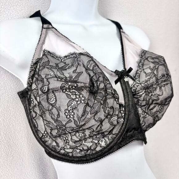 WACOAL 40G Black Retro Chic Full Figure Underwire Bra Mesh Plus Size 855186 - Picture 9 of 15